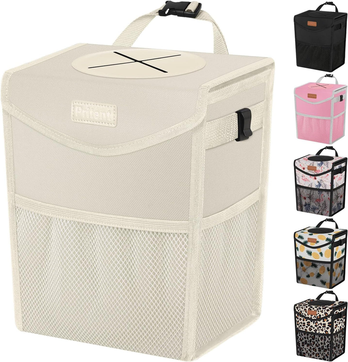 Pritent Car Trash Can with Lid Leakproof Car Garbage Bag Vehicle Trash Bin