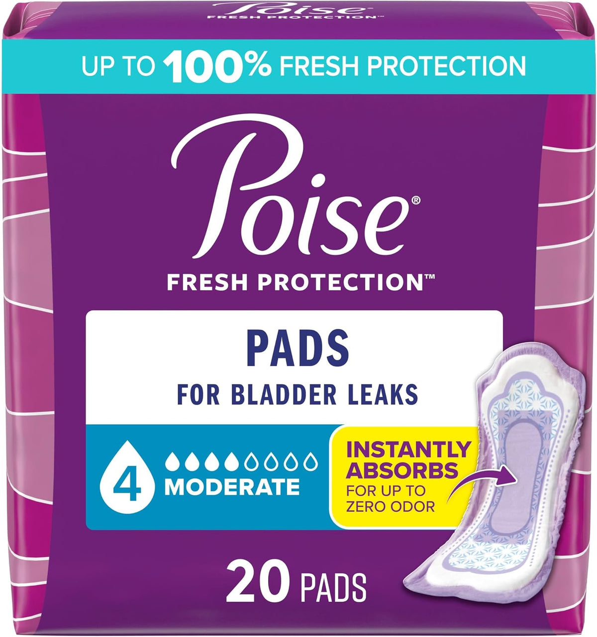 Poise Incontinence Pads for Women, 4 Drop, 132 ct