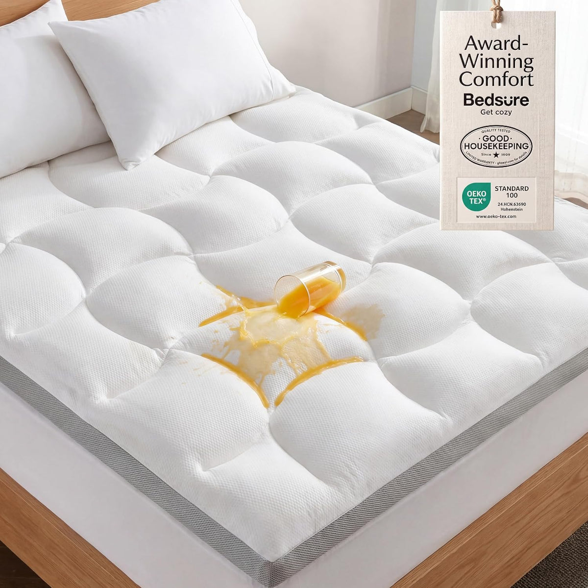 Bedsure Twin XL Mattress Topper - 800 GSM Waterproof Mattress Topper for College Dorm Room Essentials with 8-21 Inches Deep Pocket, Pillow Top Twin Extra Long Bed Pad Fitted for Bedroom - White