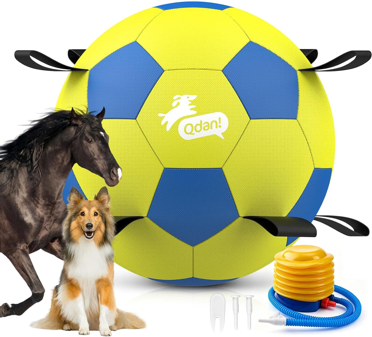 QDAN Dog Toys Dog Balls, 6 Inch Dog Soccer Ball with Straps, Herding Balls | Dog Birthday Toy, Balls for 20-40lbs Dogs, Outdoor Puppy Toys to Keep Them Busy, Interactive Toy for Tug, Pool Water Toy Ball