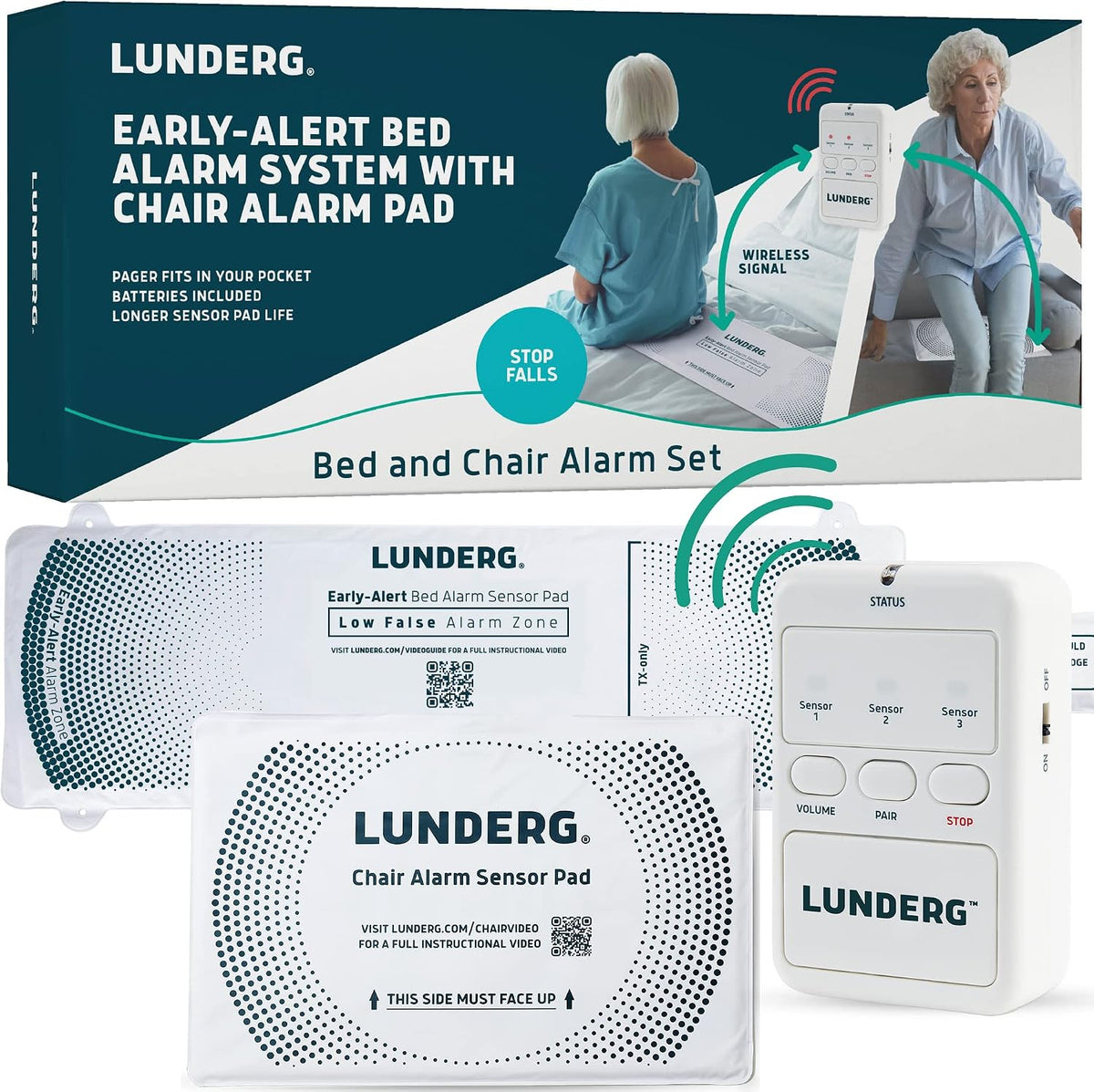 Lunderg Wireless Early Alert Bed Alarm System for Elderly & Fall Prevention