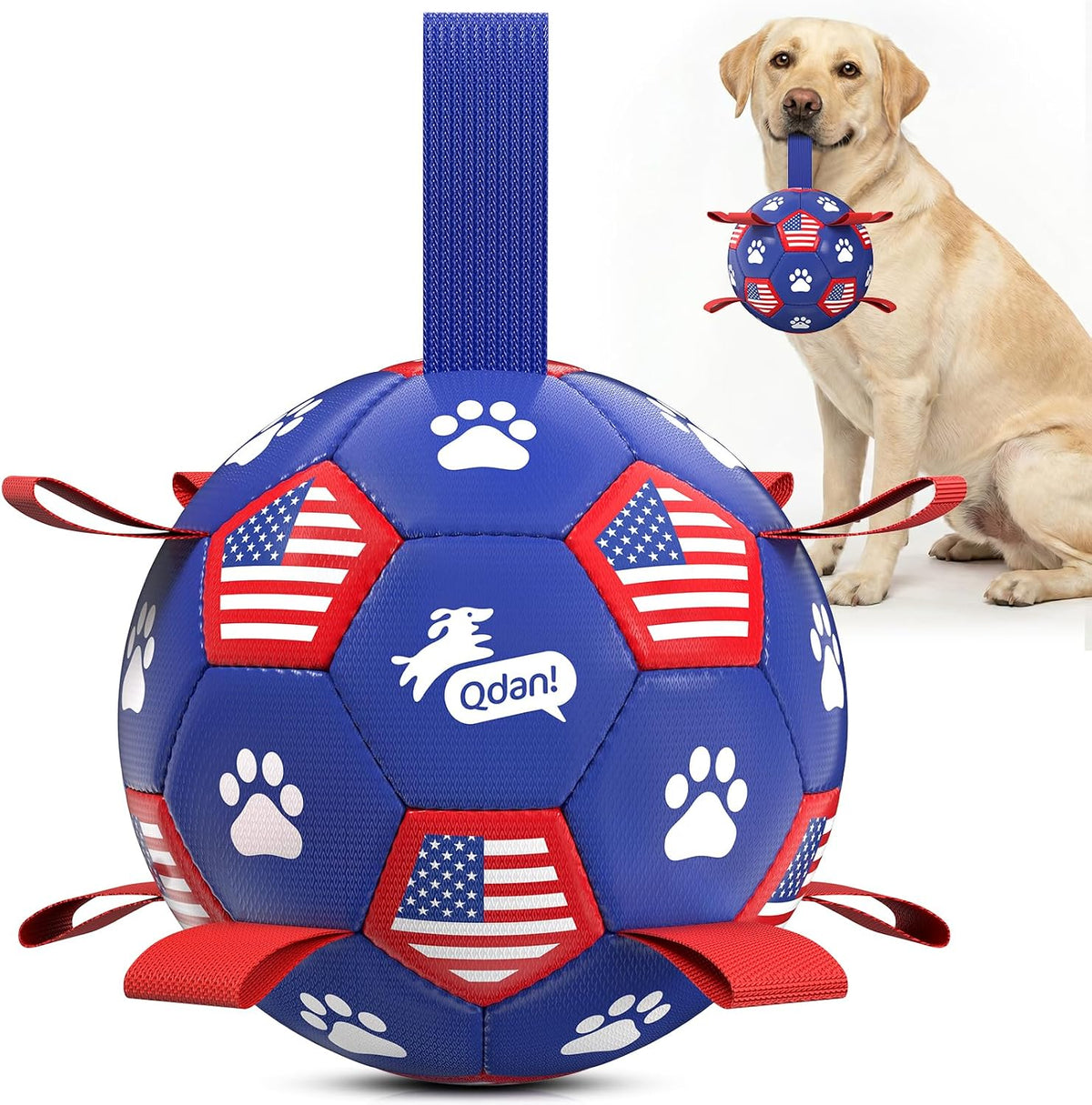 QDAN Dog Toys Dog Balls, 6 Inch Dog Soccer Ball with Straps, Herding Balls | Dog Birthday Toy, Balls for 20-40lbs Dogs, Outdoor Puppy Toys to Keep Them Busy, Interactive Toy for Tug, Pool Water Toy Ball