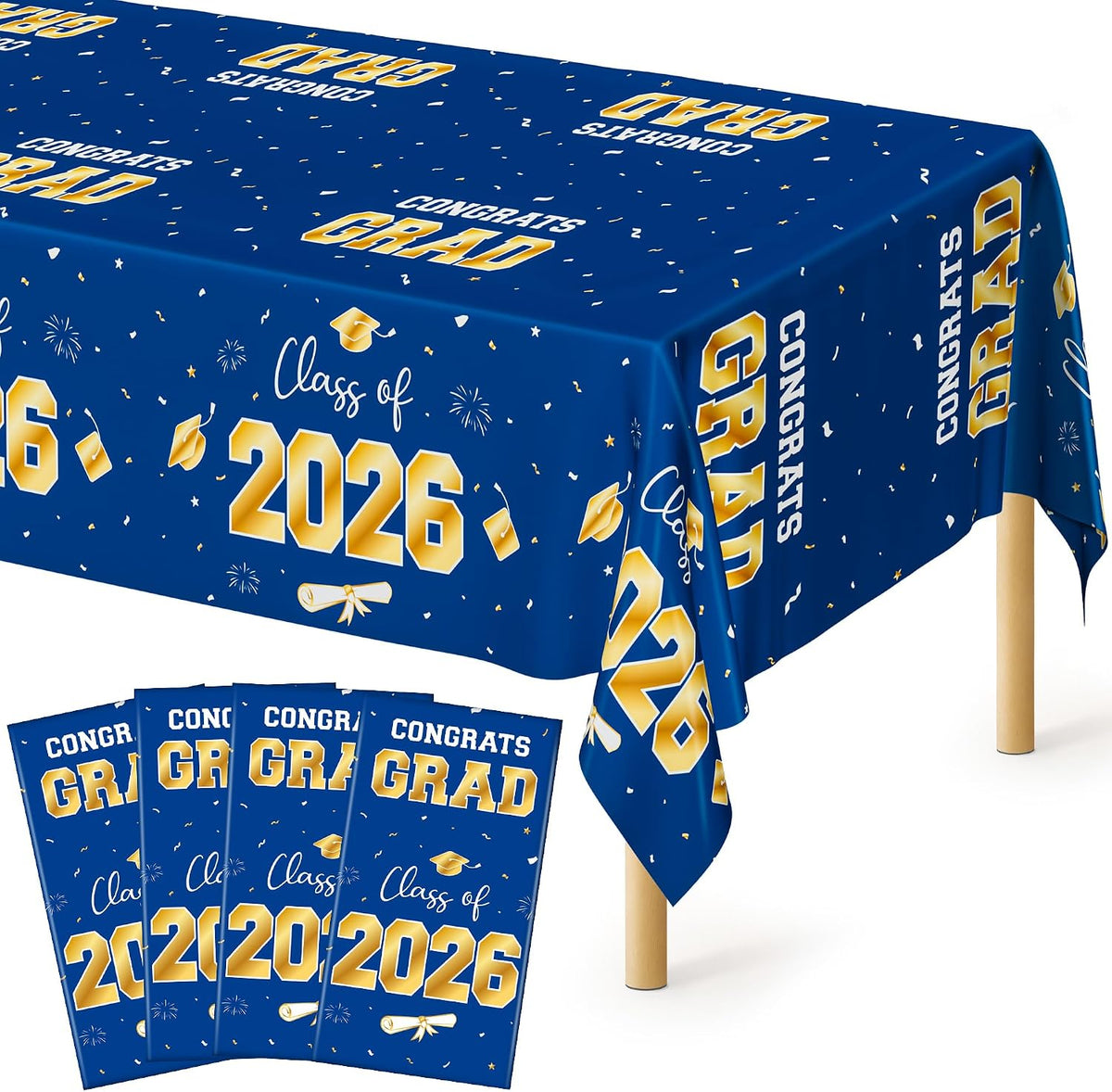 4Pack Black and Gold Tablecloths for Events, 54" x 108" Plastic Table Cloth Disposable for Rectangle Tables, Waterproof Table Cloth Cover for New Years Eve Decorations Holiday Birthday Wedding Dining