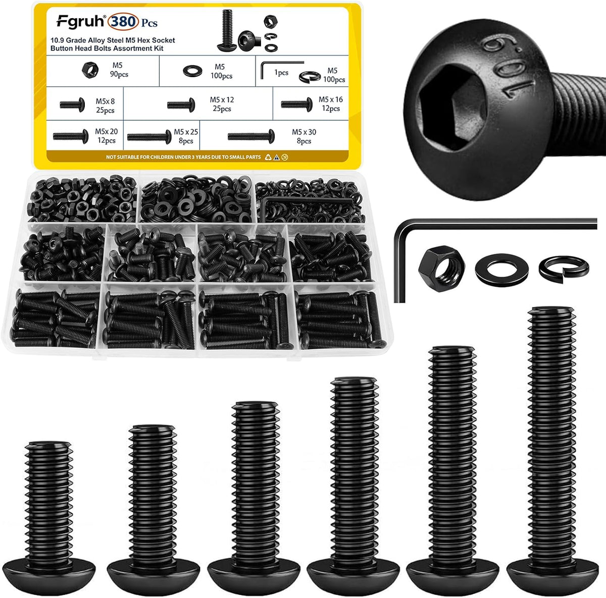 750PCS M3 Hex Socket Screw Assortment Kit,M3x6/8/10/12/16/20/25/30 mm