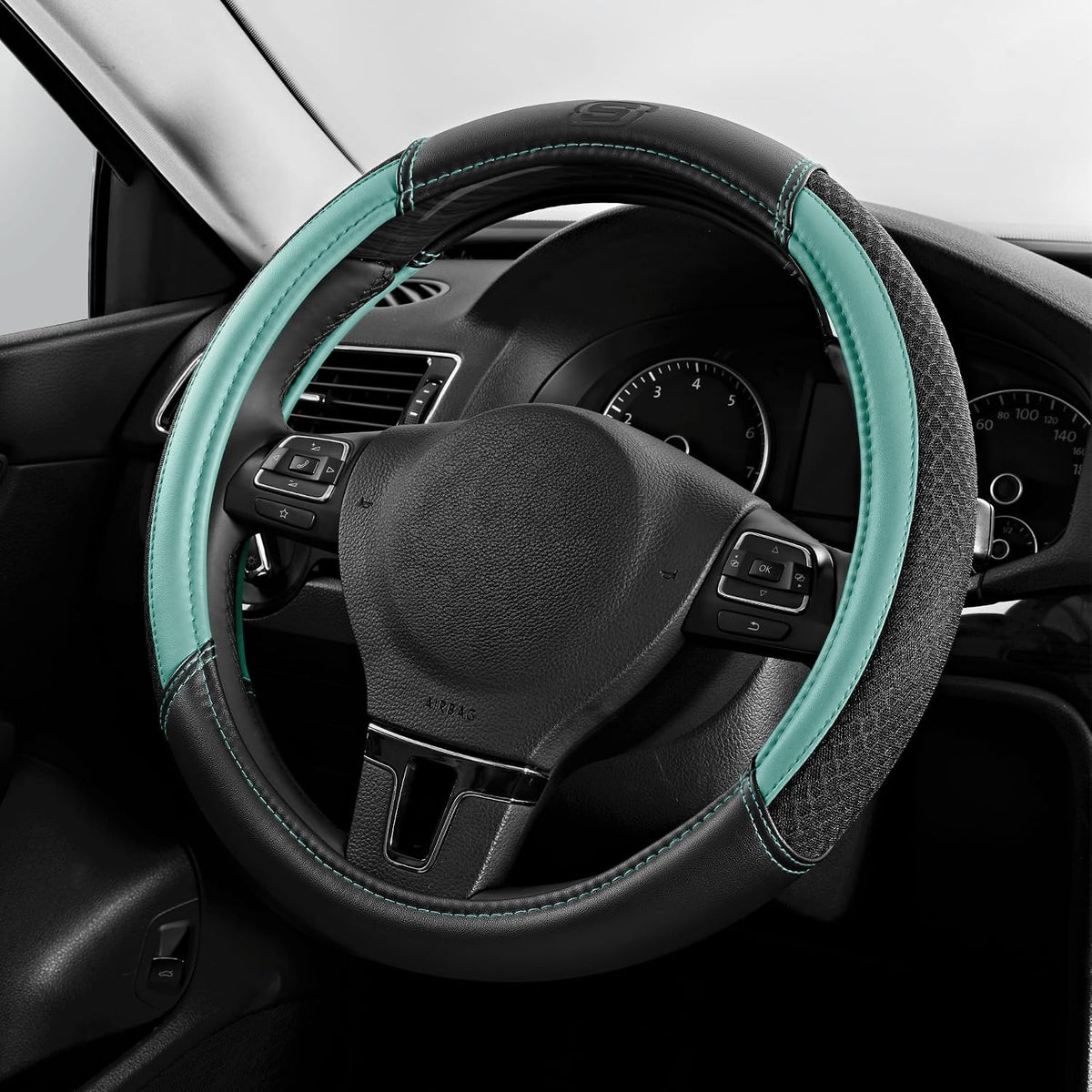Skechers Air-Cooled Steering Wheel Cover,Leather Car Steering Wheel Cover Universal Fit 14" 1/2-15" Car Wheel Protector for Men Women Fit Suvs,Vans,Sedans,Car,Trucks,Black