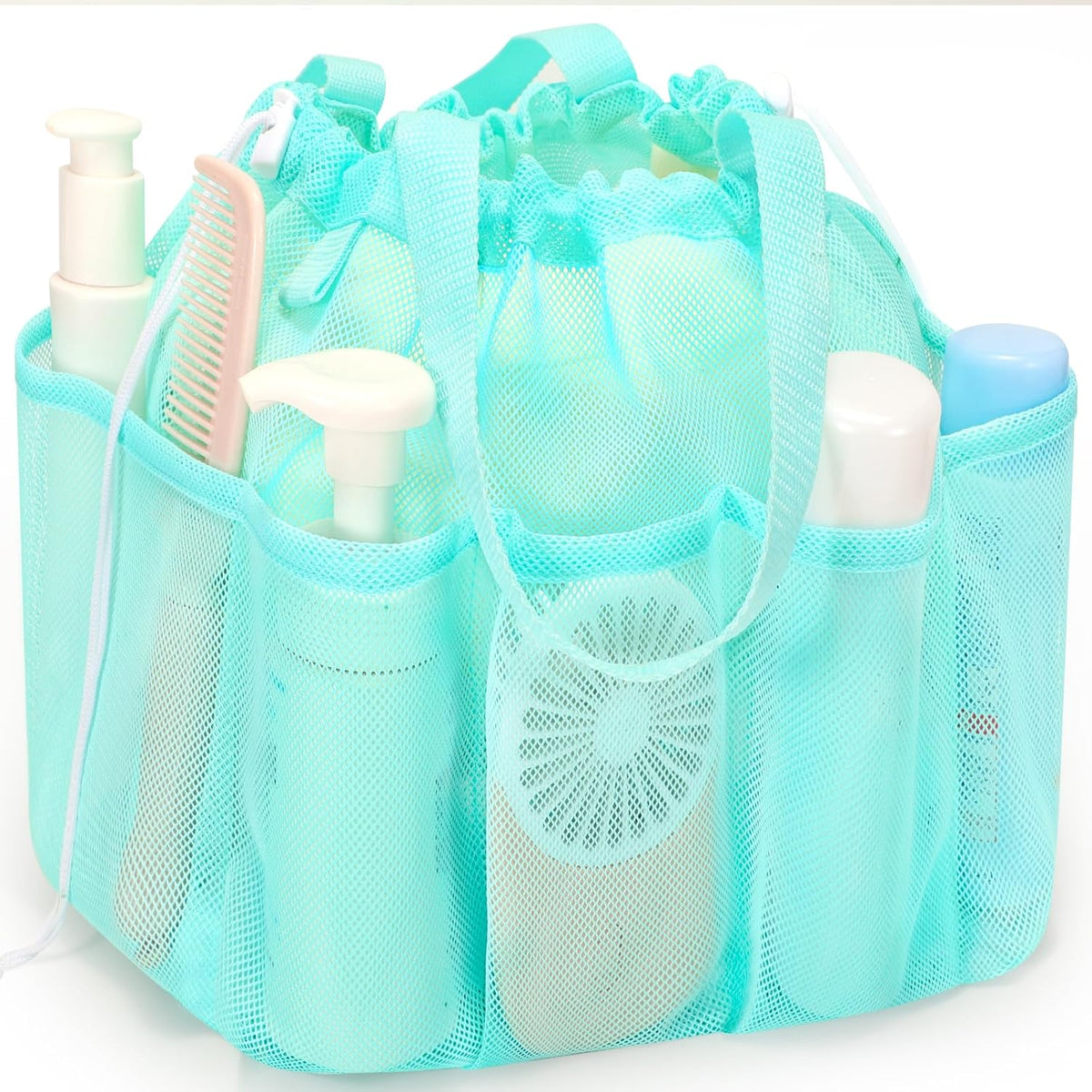 famichan Mesh Shower Caddy Portable with Drawstring, Dorm Room Essentials for College Students Girls, Large Shower Bag for Camping,Swimming,Gym,Travel,Bathroom - Pink