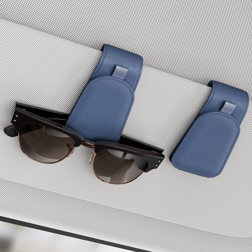 Sotfamily Magnetic Sunglass Holder for Car Visor, 2 Packs, Faux Leather