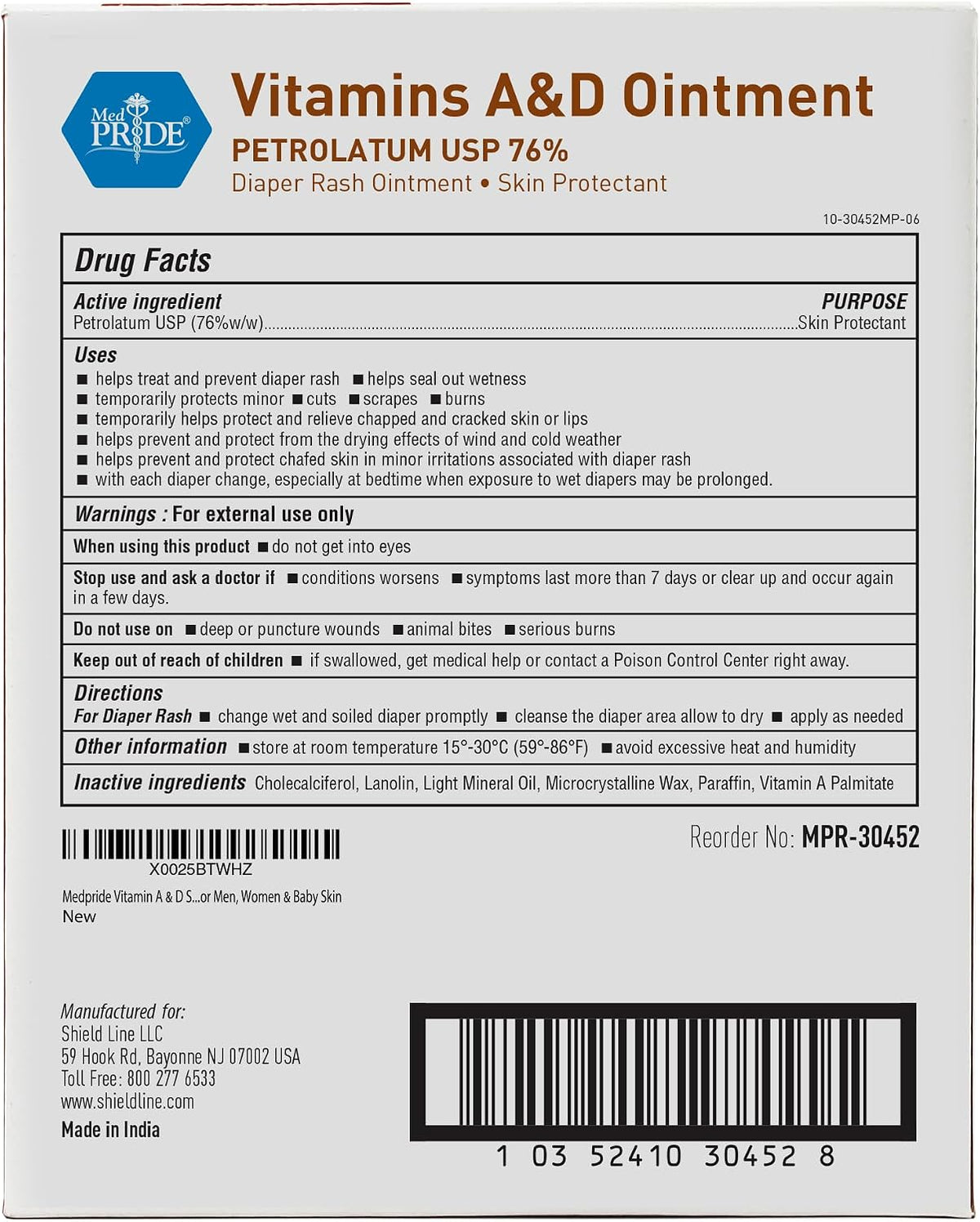 MED PRIDE Vitamins A & D Ointment Packets, Diaper Rash Cream, 5g, 144-Count