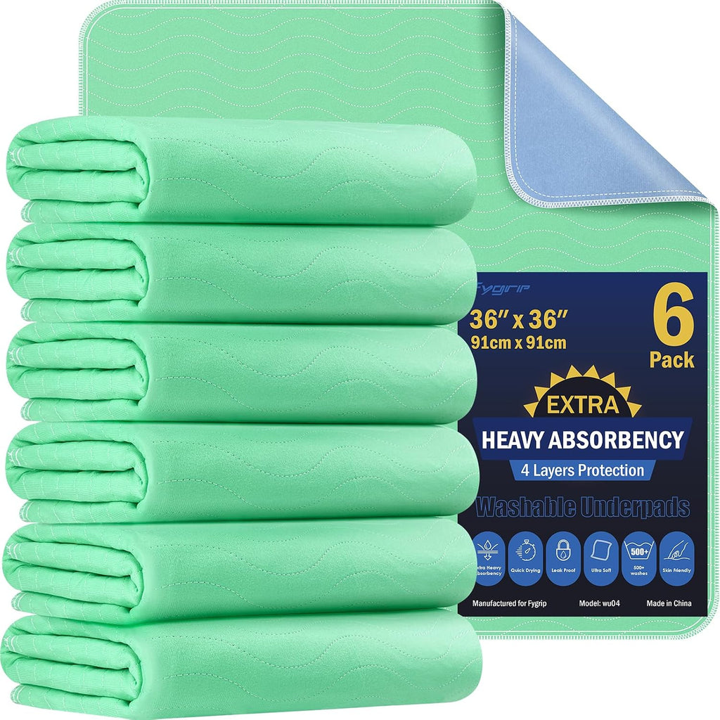 Fygrip 4 Pack 36” x 36” Extra Heavy Absorbency Washable Underpads Bed Pads