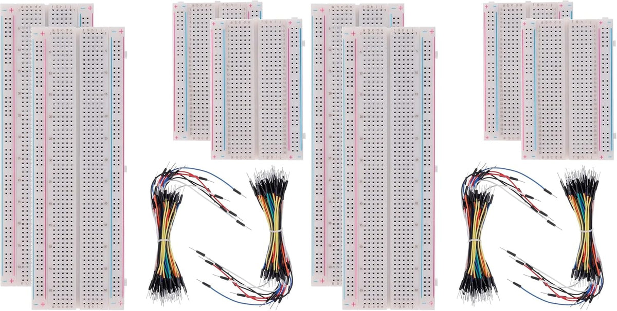 BOJACK 3 Values 130 Pcs Solderless Breadboard 4 Pcs 830 Tie Points & 400 Tie Points & 126 Pcs Flexible Breadboard Jumper Wires