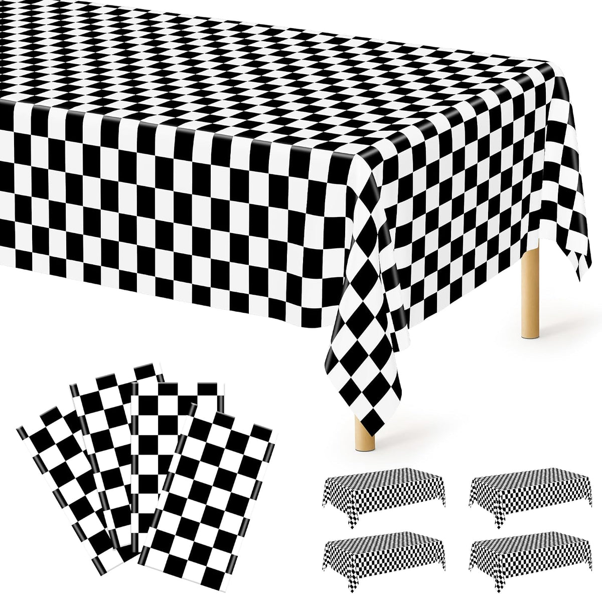 4Pack Black and Gold Tablecloths for Events, 54" x 108" Plastic Table Cloth Disposable for Rectangle Tables, Waterproof Table Cloth Cover for New Years Eve Decorations Holiday Birthday Wedding Dining