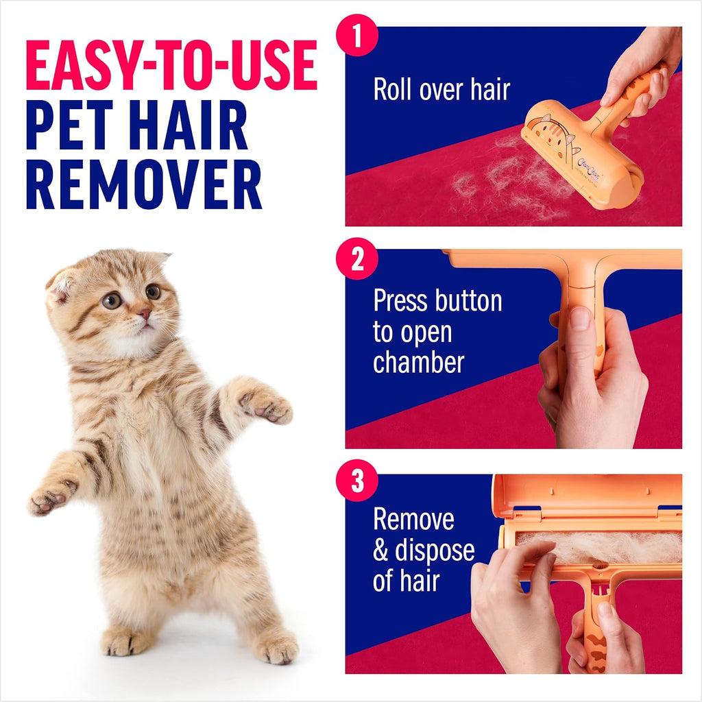 ChomChom Roller Pet Hair Remover – Original Size Reusable Lint Roller for Cat & Dog Hair on Furniture, Couch, Carpet, Car, Rugs & Bedding – Portable, Eco-Friendly (Cat)