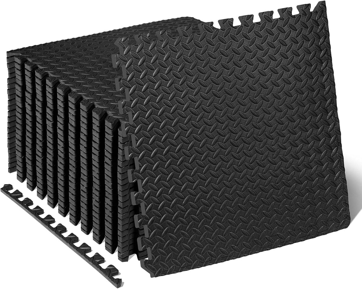 ProsourceFit Exercise Puzzle Mat ½-inch, EVA Interlocking Foam Floor Tiles for Home Gym, Workout Equipment, Kids Play Areas, Black, 24 SQ FT - 6 Tiles