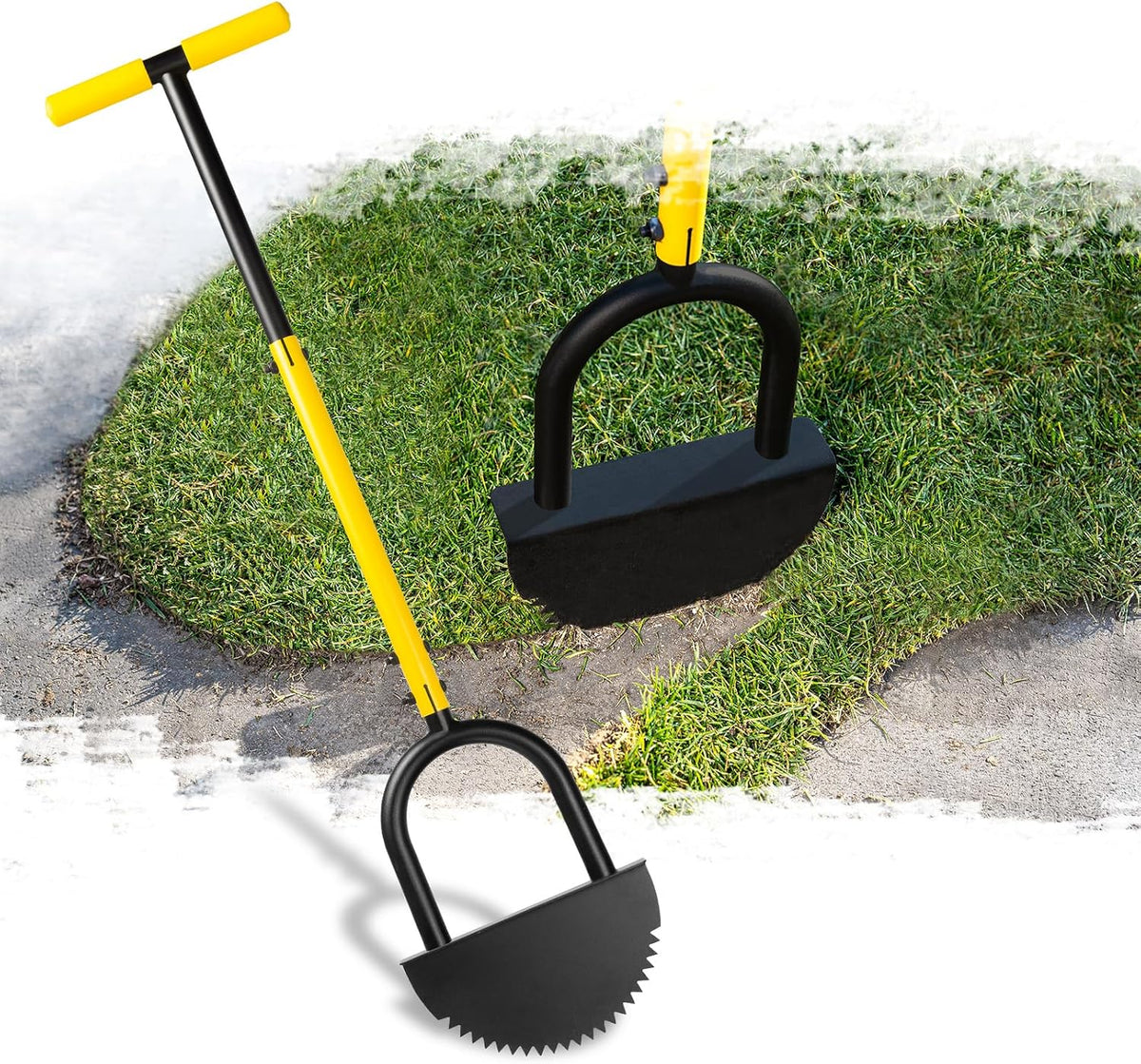 Manual Edger Lawn Tool with 38"-42" Adjustable Length, Half Moon Saw Tooth Border Edger with Wide Footplate Manganese Steel Blade, Garden Edging Tool for Flower Beds, Landscaping, Sidewalks, Yard