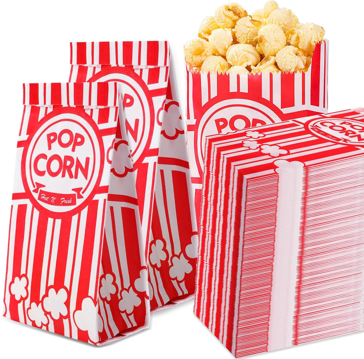 VOISEN Paper Popcorn Bags,100 Pack 1oz Popcorn Bags Individual Servings