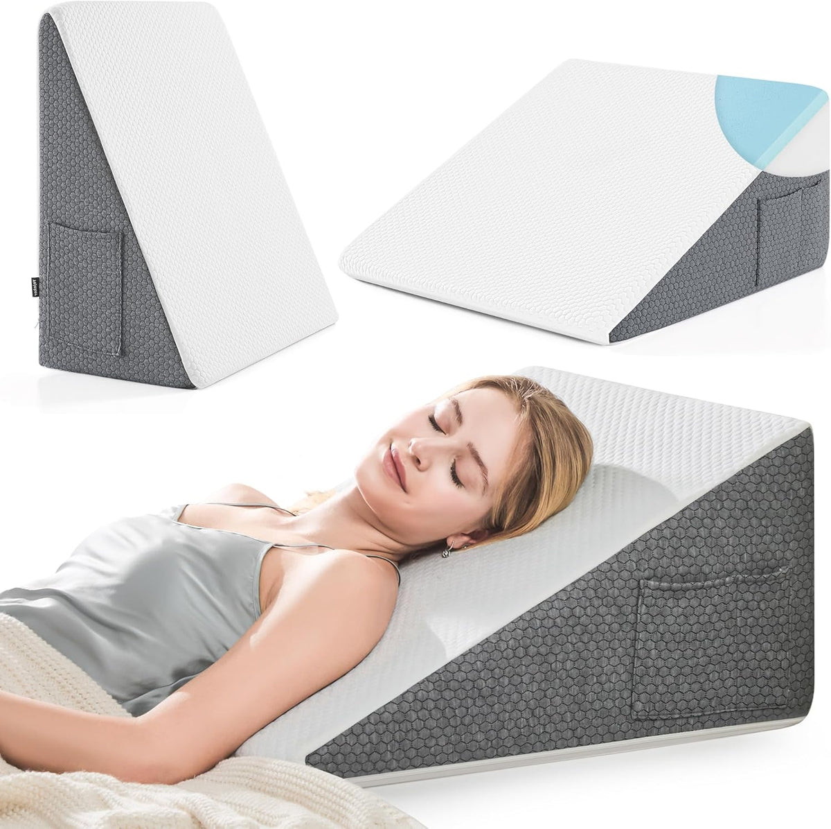 Yojoker 4PCS Orthopedic Bed Wedge Pillow Set for Sleeping, Post Surgery Foam Pillow for Body, Back and Leg Pain Relief, Triangle Adjustable Support Pillow - Acid Reflux, Anti Snoring & GERD Sleeping