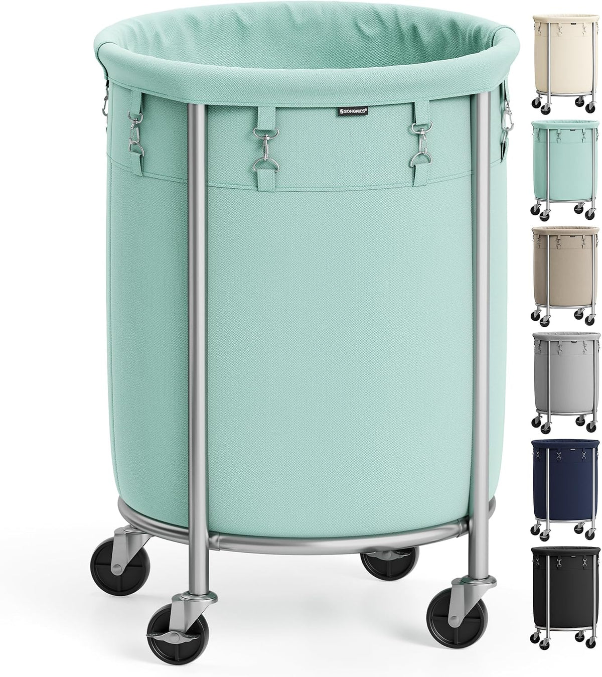 SONGMICS Laundry Basket with Wheels,190L, Steel Frame, Removable Bag