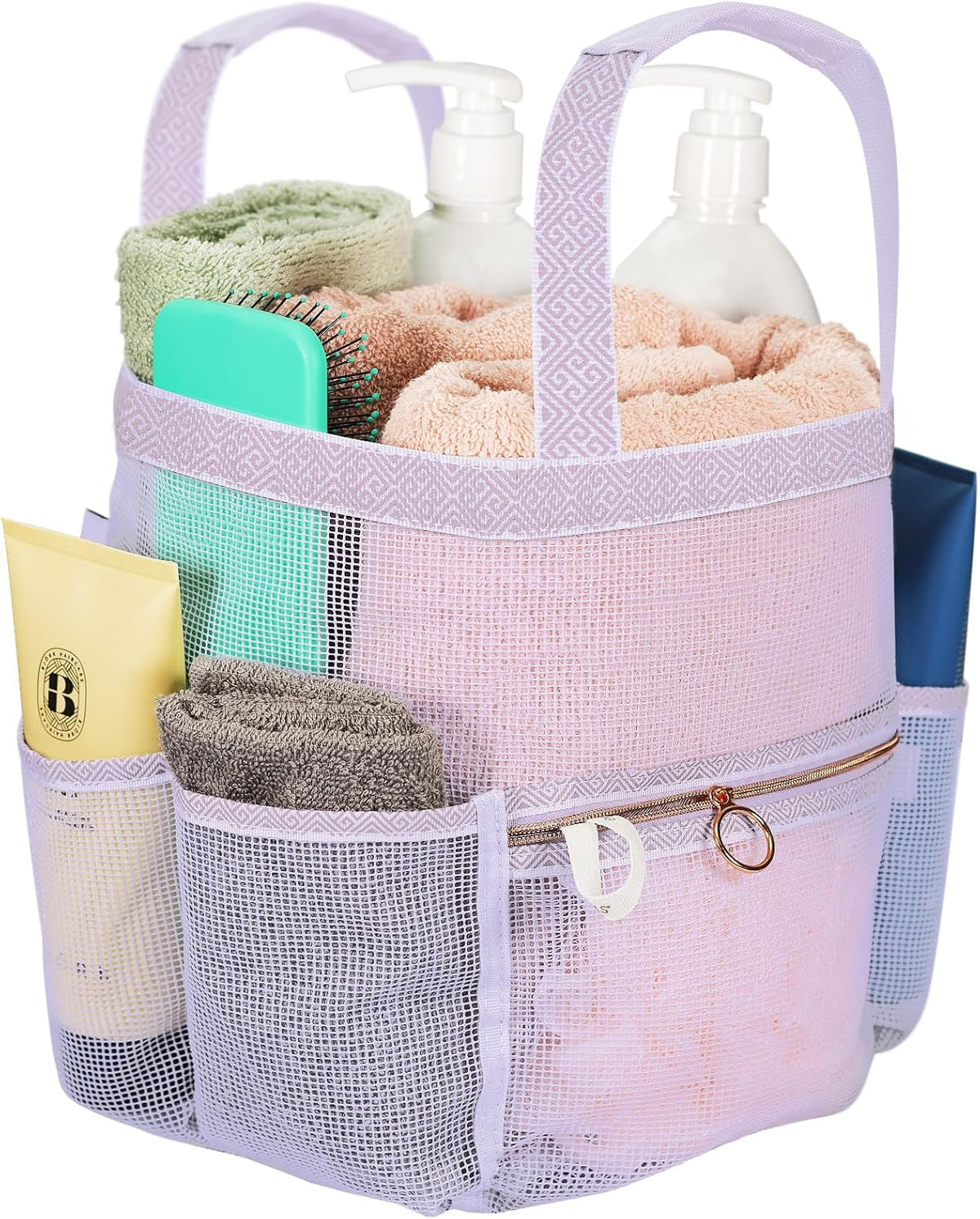DV Lifestyle Mesh Shower Bag 10.2x9.9'' Quick-Dry Caddy with Zipper & 2 Pockets. Portable Toiletry Tote for Bathroom, Gym, Travel, Camp, Beach, for Sunscreen, Dorm & College Essentials (Black)