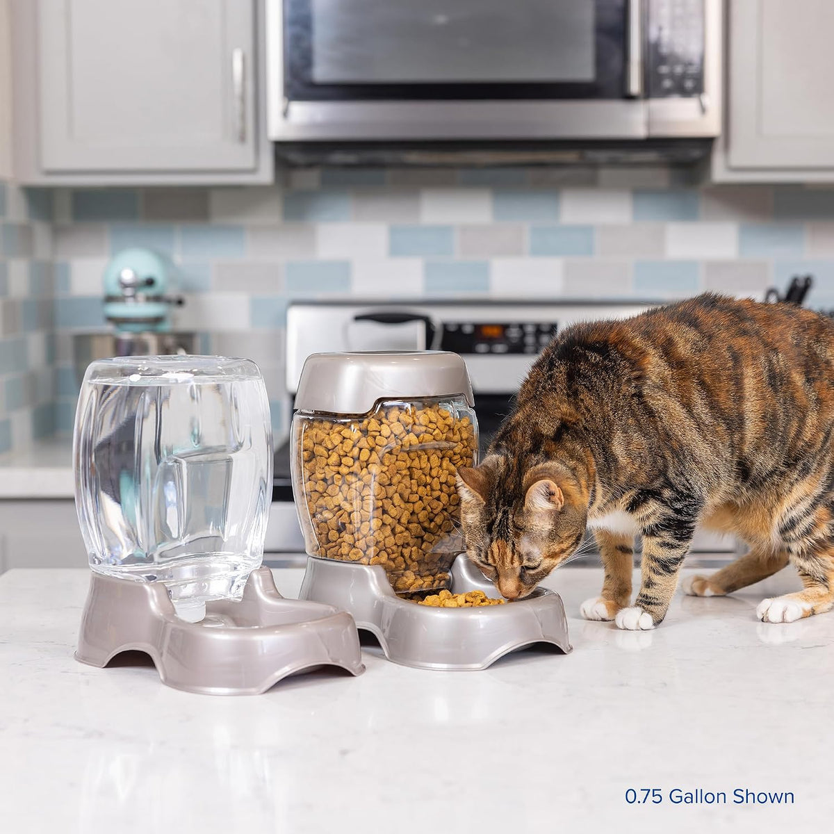 Petmate Pet Cafe Gravity Water Dispenser, 0.75 GAL, Pearl Gray | Bowl for Cats and Dogs, USA Made