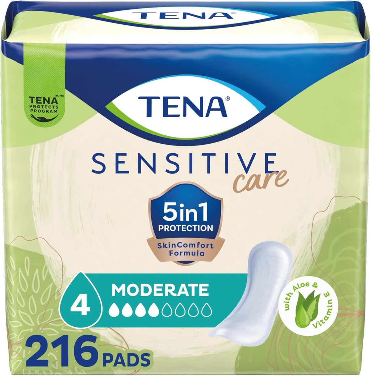 TENA Sensitive Care Moderate Incontinence Pads for Women, Regular, 216 ct