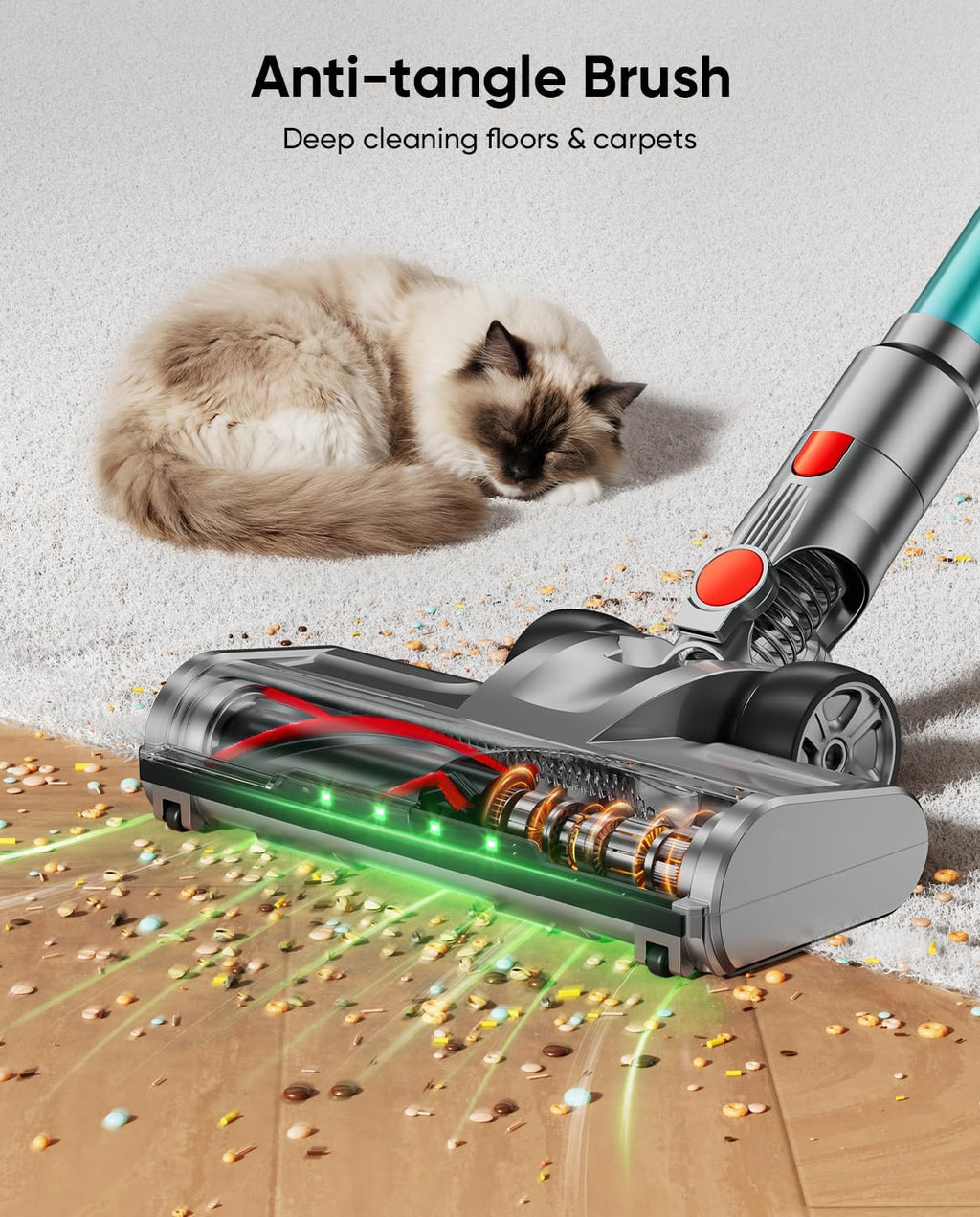 Cordless Vacuum Cleaner, 80Mins 650W/60KPA Self-Standing Vacuum Cleaners for Home, Stick Vacuum with Anti-Tangle Brush, LED Screen, Rechargeable Vacuum for Floor/Carpet/Pet Hair