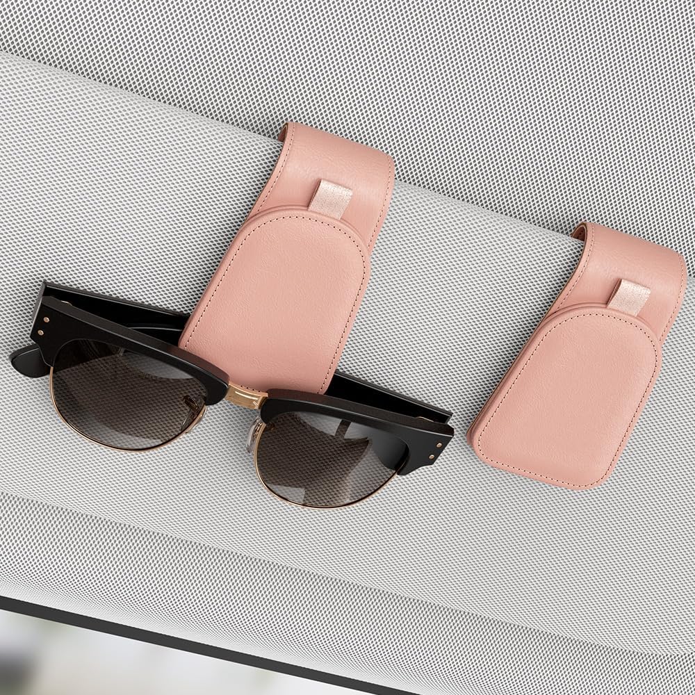 Sotfamily Magnetic Sunglass Holder for Car Visor, 2 Packs, Faux Leather