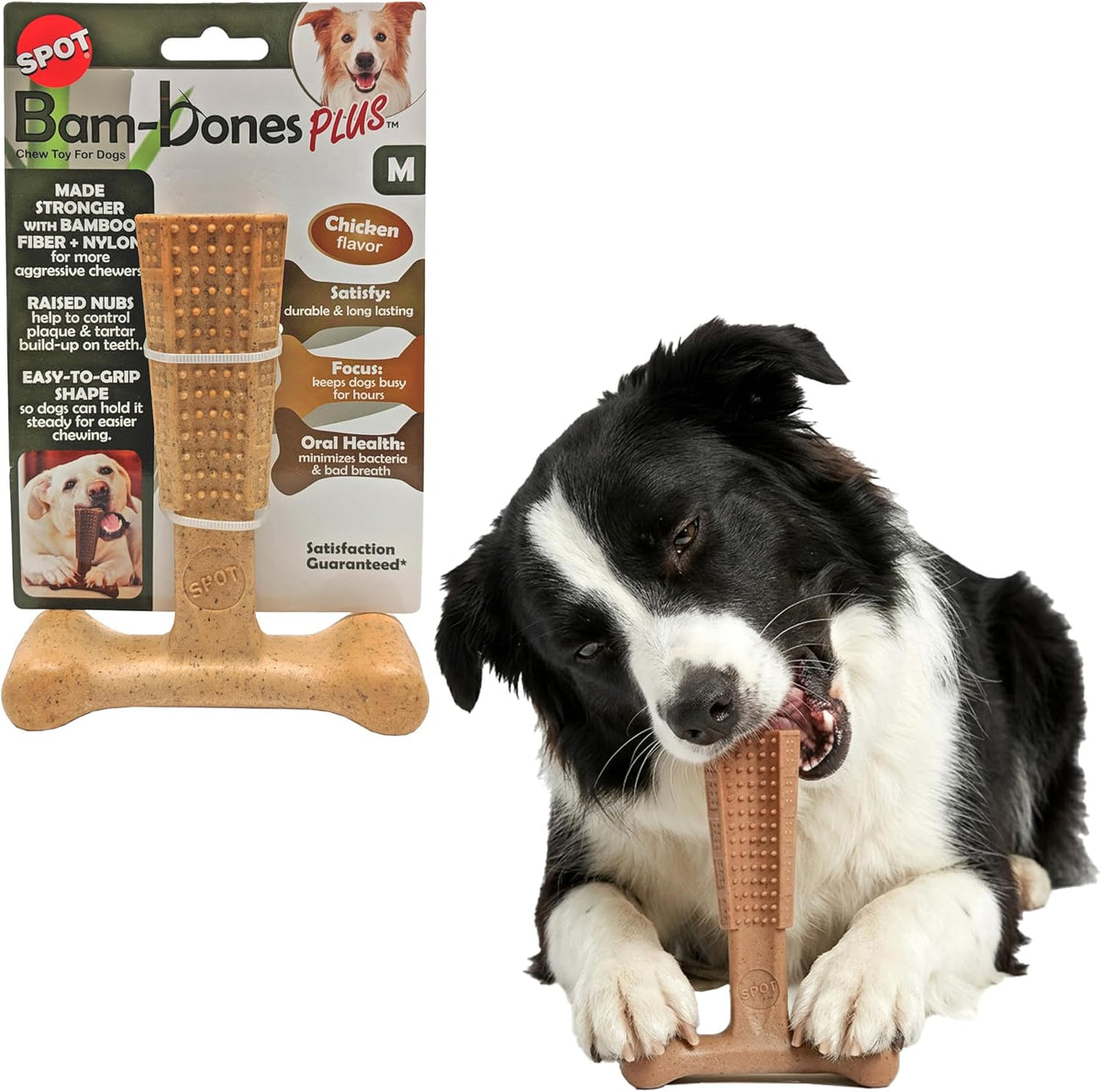 SPOT Bam-Bones Plus T Bone – Bamboo Fiber & Nylon Dog Chew Toy for Moderate to Aggressive Chewers, Durable Long Lasting & Non-Splintering, Beef Flavor Toy for Adult Dogs & Puppies Under 60 lbs, 6 in