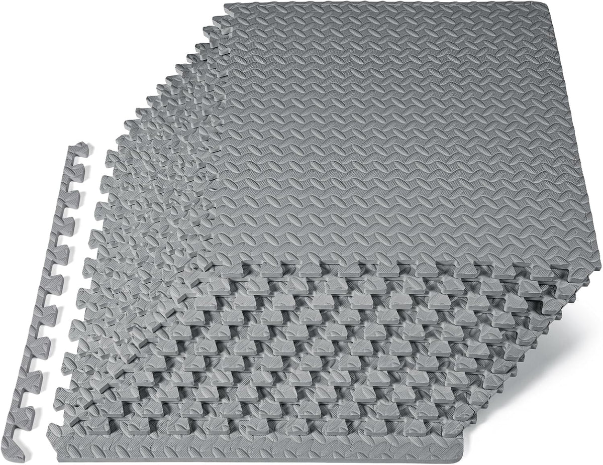 ProsourceFit Exercise Puzzle Mat ½-inch, EVA Interlocking Foam Floor Tiles for Home Gym, Workout Equipment, Kids Play Areas, Black, 24 SQ FT - 6 Tiles
