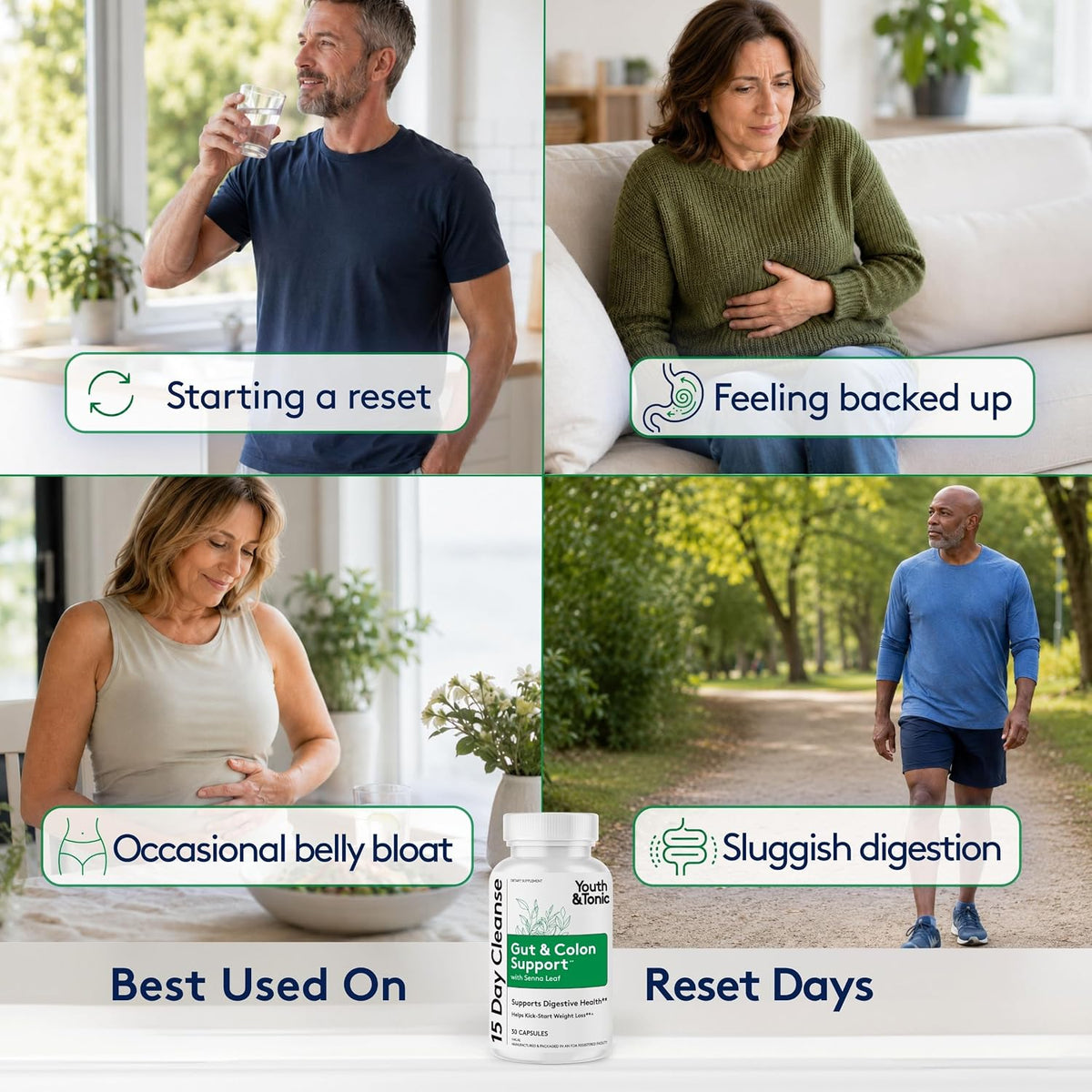 Youth & Tonic 15 Day Cleanse - Colon Cleanse & Gut Support, 30 Pills