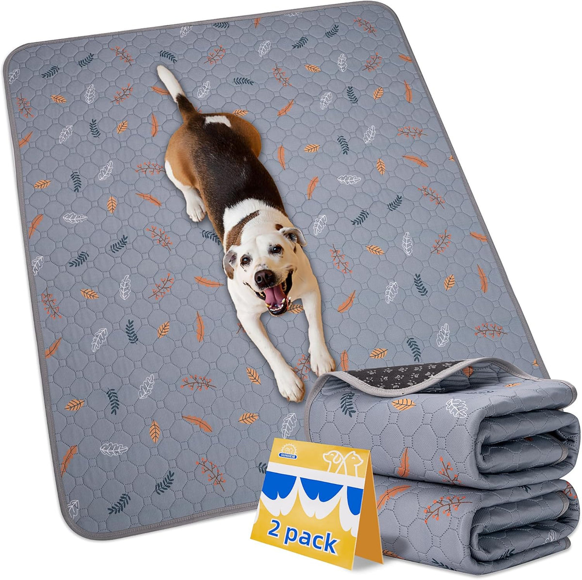 Sunheir Washable Pee Pads for Dogs, Reusable Puppy Pads for Dog Playpen 2PC | Thick Super Absorbent, Leak-Proof & Non-Slip, Waterproof Dog Pads for Puppy Playpen, Crate, Whelping Box, Potty Training Grey