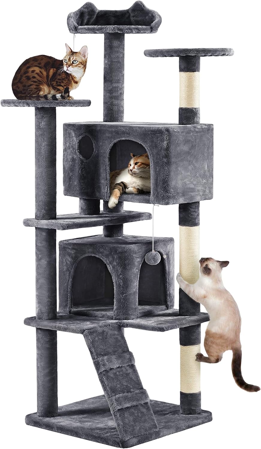 Yaheetech 54in Cat Tree Tower, 2 Caves, Kitten-Ear Perch & Scratching Posts