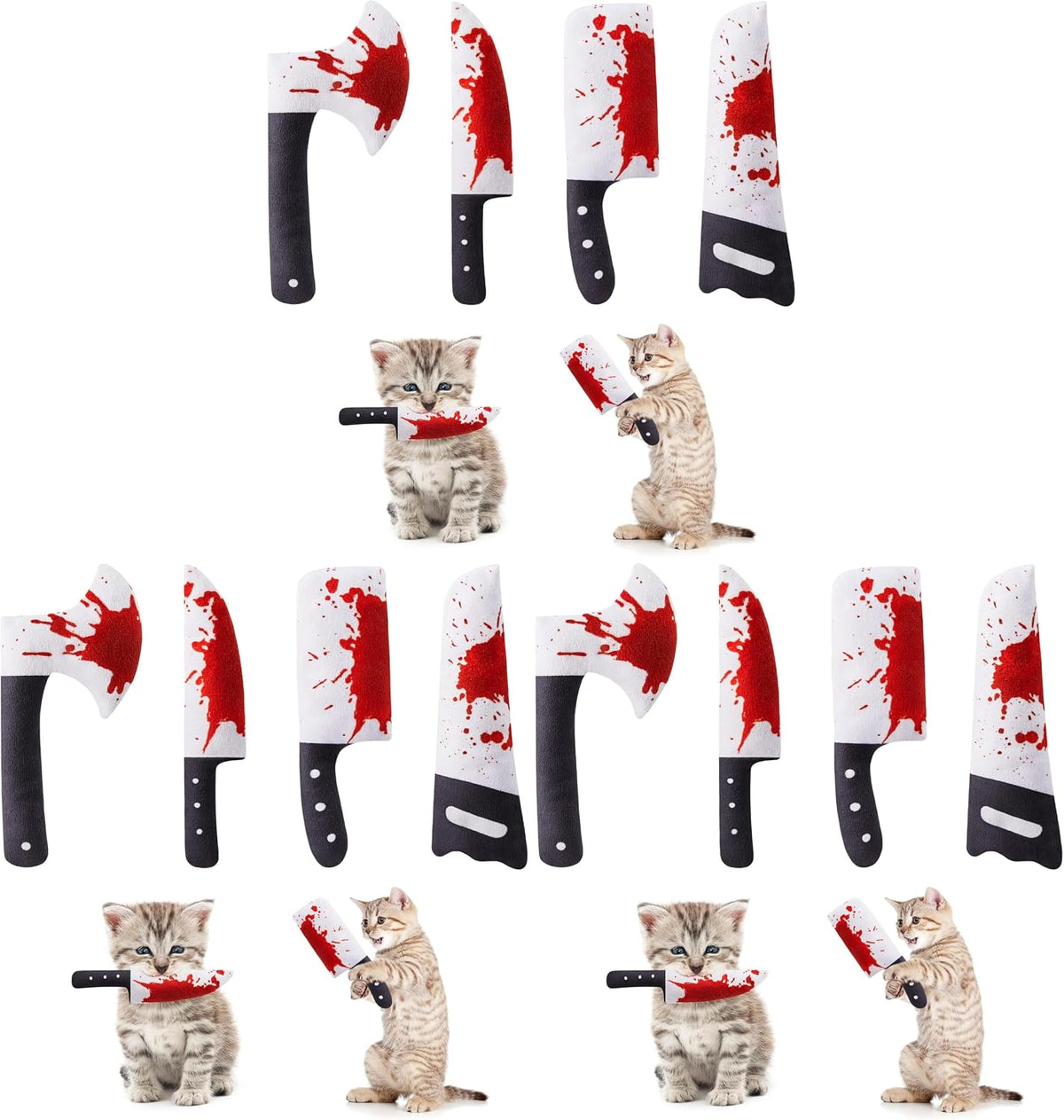 Potaroma 4Pcs Cat Toys, Horror Halloween Knife-Shaped Kitten Catnip Crinkly Sound Toys, Indoor Exercise for All Cat Breeds 6.5 Inches