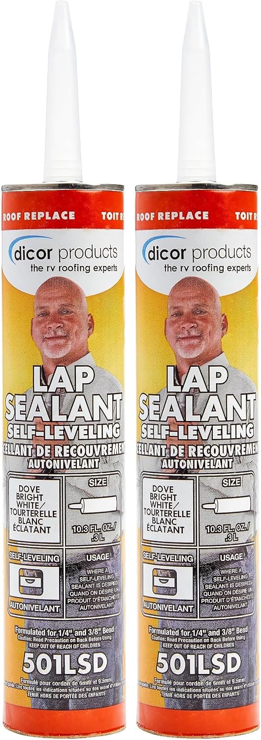 Dicor 501LSW-1 Self-Leveling Lap Sealant, White, 10.3 Oz, RV Roofing