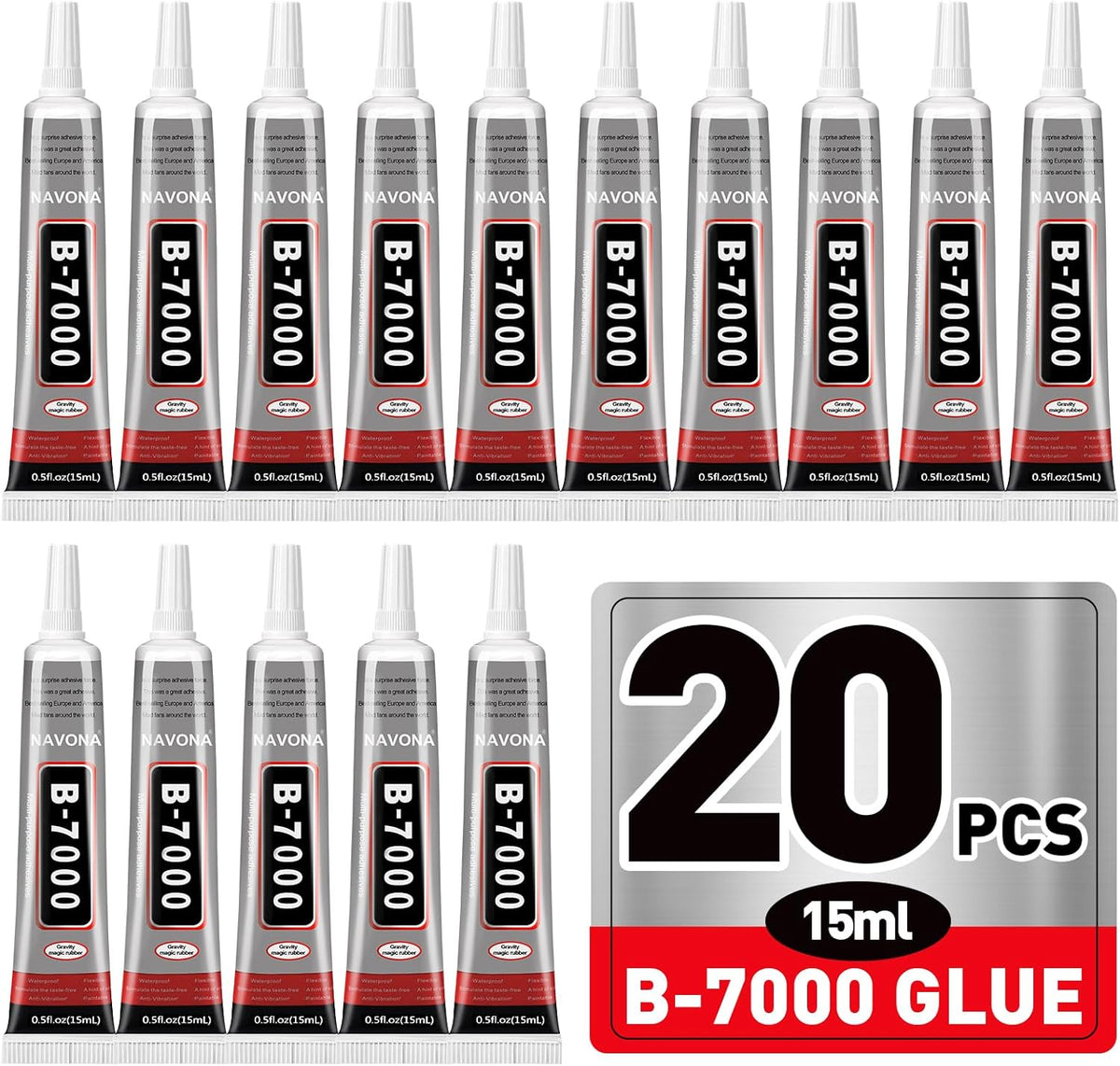 20 PCS 15ml B7000 Rhinestone Glue Clear with Precision Tip, Bedazzling Glue, Multipurpose Super Glues for Nail, Craft, Jewelry Making, Nail Art, DIY, Makeup, Shoes