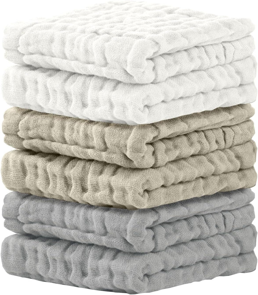 Cuddle Campus 6 Pack Muslin Baby Washcloths, Burp & Wash Cloths for Babies