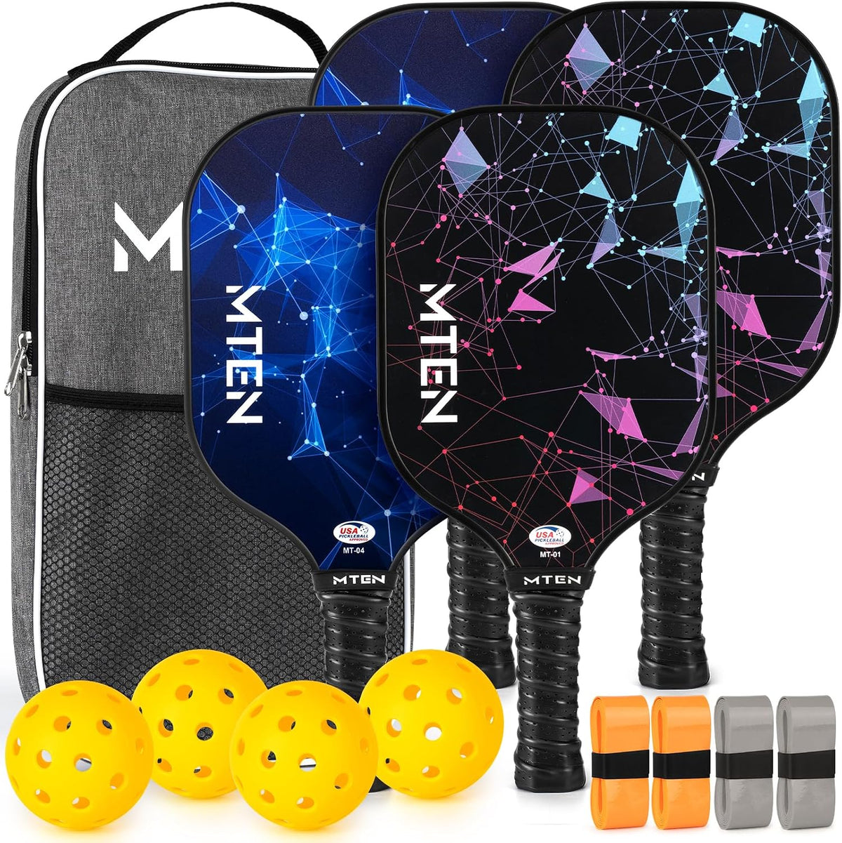MTEN Pickleball Paddles Set of 2/4/1, USAPA Approved Fiberglass Rackets
