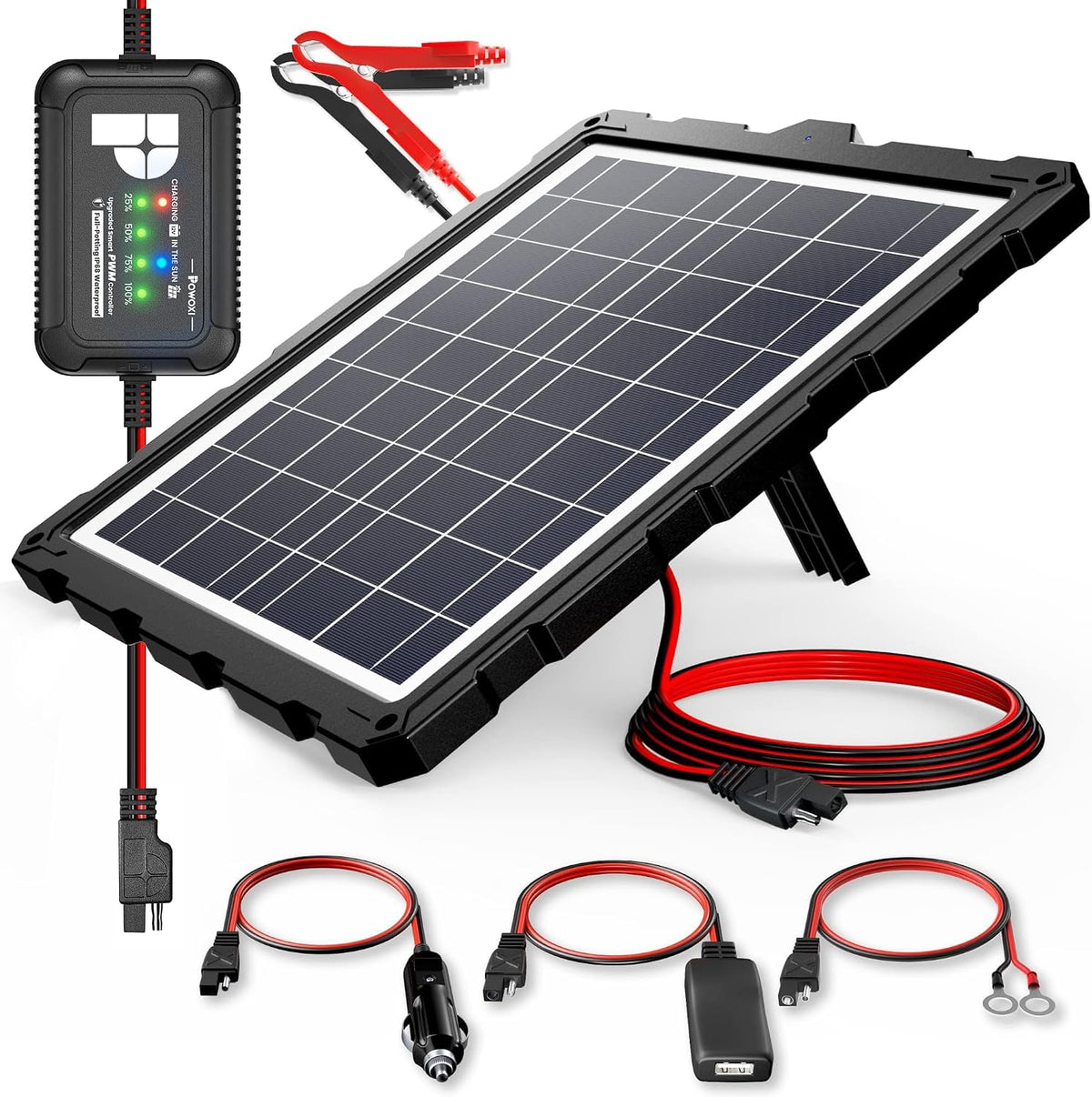 POWOXI 7.5W 12V Solar Battery Charger Trickle Maintainer Kit for Car