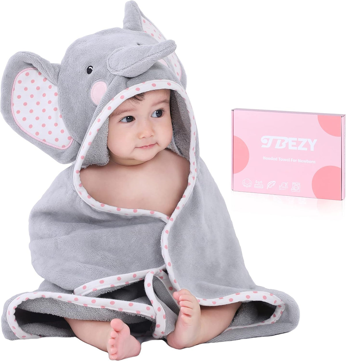 TBEZY Baby Hooded Towel with Unique Animal Design Ultra Soft Thick Cotton Bath Towel for Newborn (Bunny)