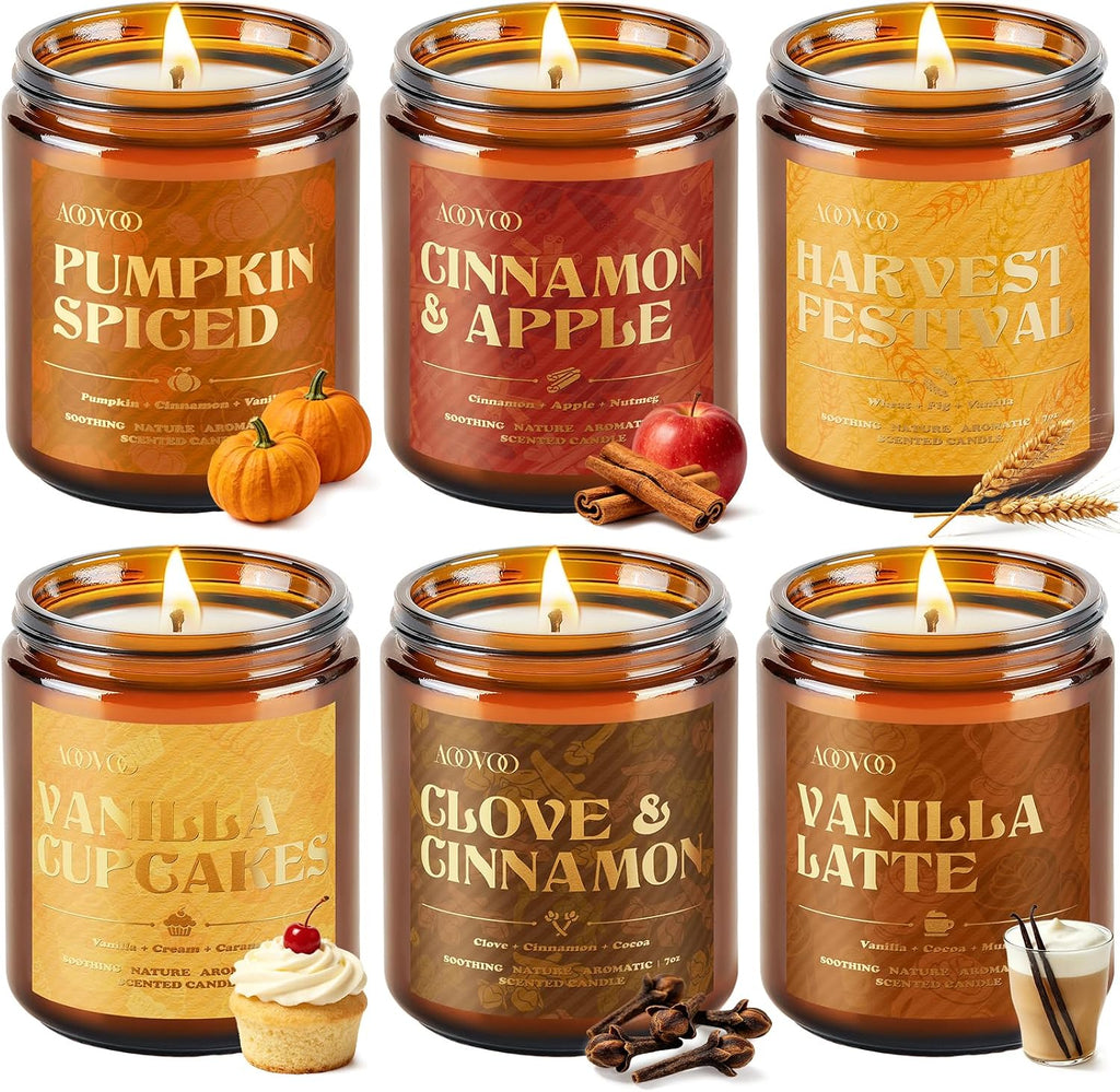 AOOVOO 6 Pack Fall Candles Set - 42oz Autumn Candle Gift for Home Scented