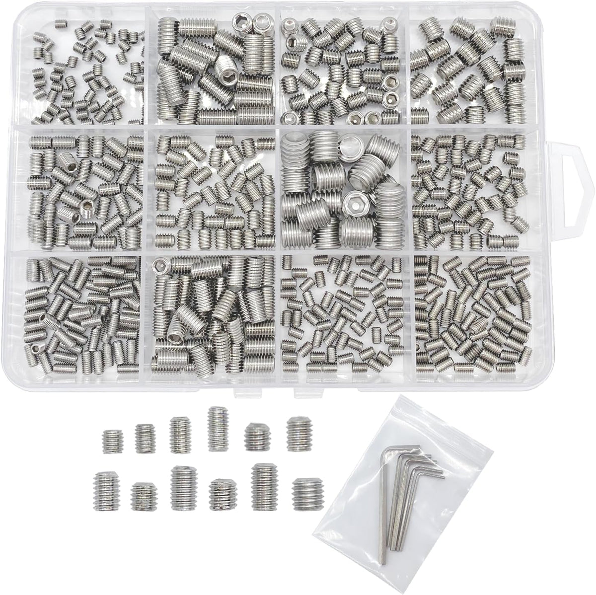 60pcs Set Screws, Allen Head Screws, Grub Screws M3 M4 M5 M6 M8 for Home Repair, Install Door Lock, Repair Furniture, Electronic Product, DIY, Fixtures (Stainless Steel 12 Sizes)