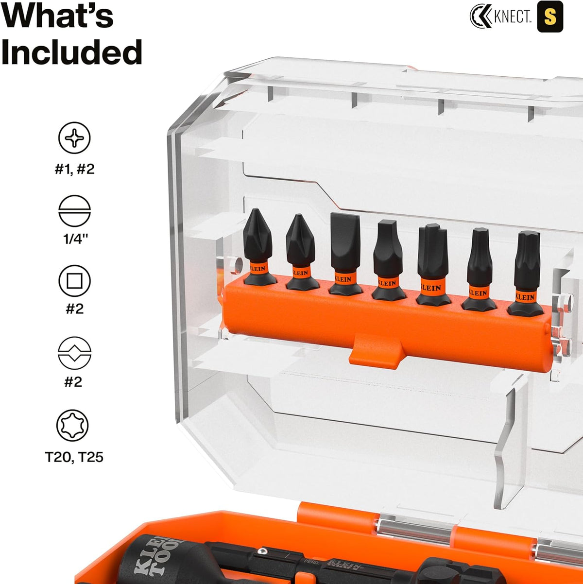 Klein Tools 65301KNECT Impact Socket Set, KNECT (S) 23-Piece SAE Pass-Through and Flip Socket Tool Set, Impact Driver Adapter, MODbox Tool Organization