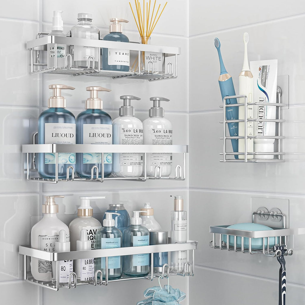 Liuoud 5 Pack Shower Caddy for Inside Shower, Pink Bathroom Decor Set