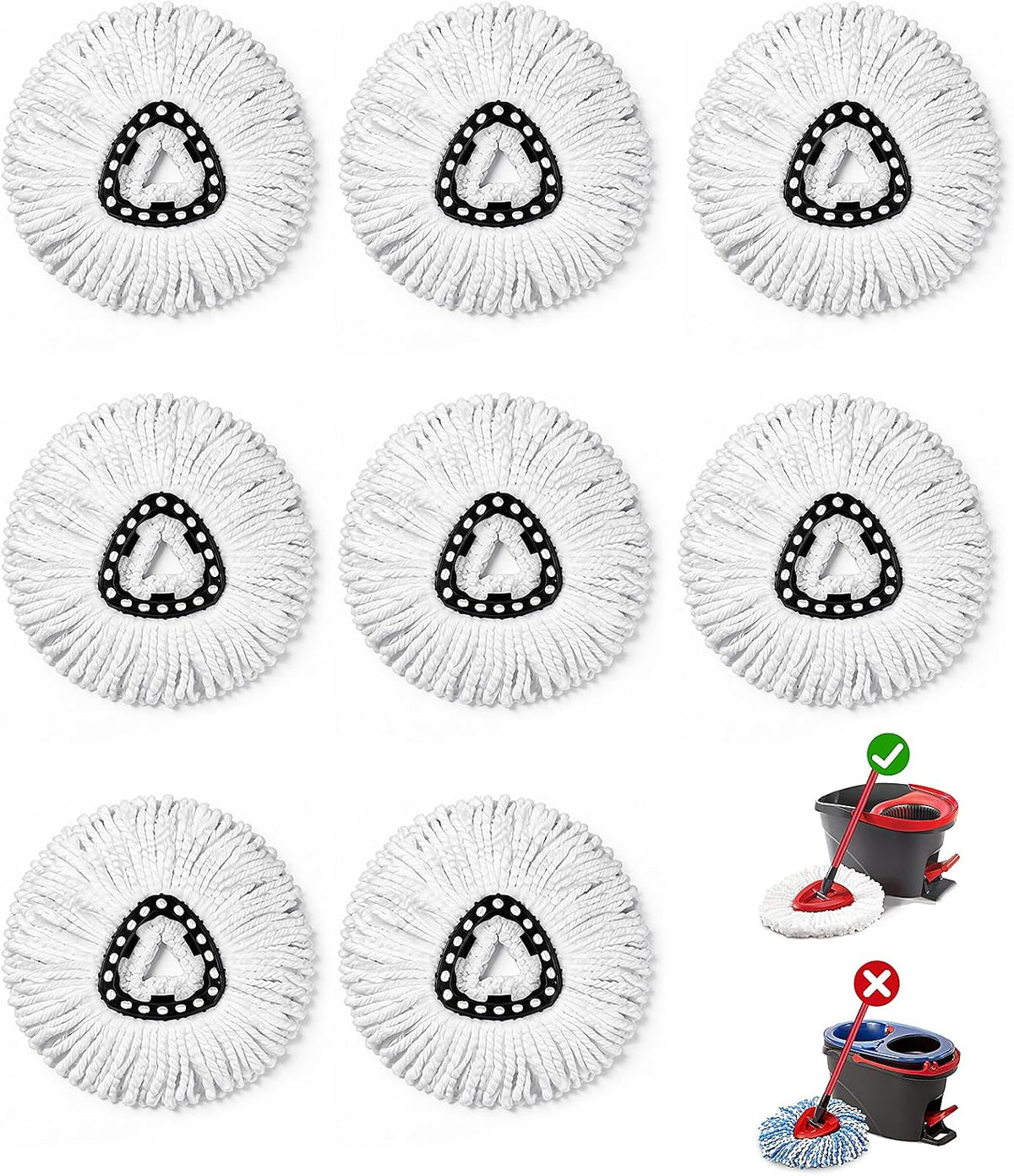 4 Pack Mop Head Replacement Compatible with O Cedar Triangle Swivel Mops,Spin Mop Replacement Head 100% Microfiber,Deep Cleaning,EPSUNORISE Compatible with O Cedar Mops(White)