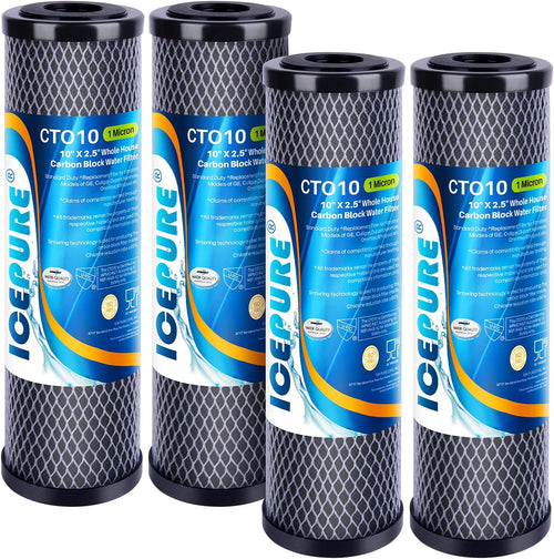 ICEPURE 1 Micron 2.5" x 10" CTO Carbon Whole House Water Filter 4 Pack