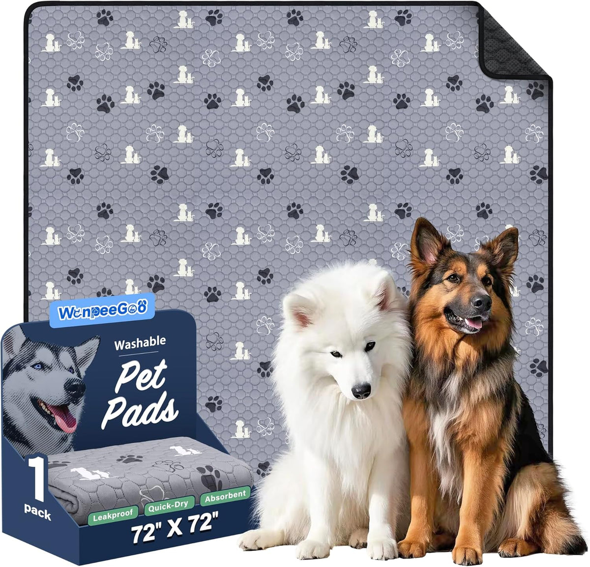 WanpeeGoo Washable Pee Pads for Dogs, Waterproof, 18 x 24 in, 4 Pack, Gray | Super Absorbent, Waterproof and Non-Slip; Washable, Reusable Dog Pads for Crates, Playpens, Floors, Furniture and Travel