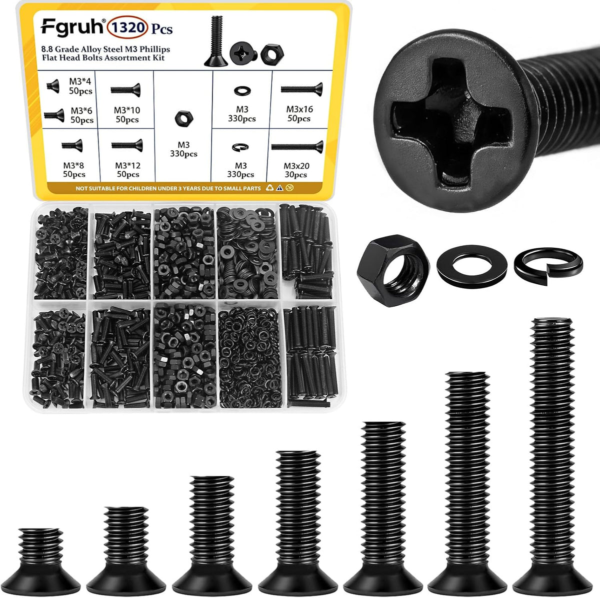 750PCS M3 Hex Socket Screw Assortment Kit,M3x6/8/10/12/16/20/25/30 mm