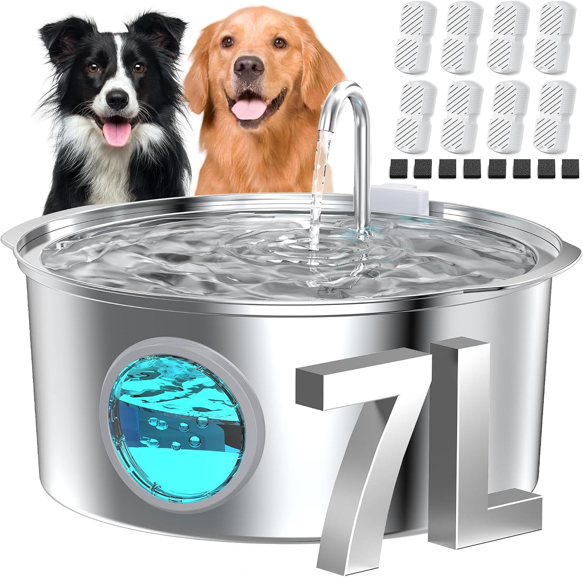 Dog Water Fountain for Large Dogs: 7L/236oz/1.8G Dog Fountain Stainless Steel - Big Cat Drinking Fountain Indoor - Super Quiet Water Fountain for Dogs Inside - for Large Dog Cats & Multi-Pet Home