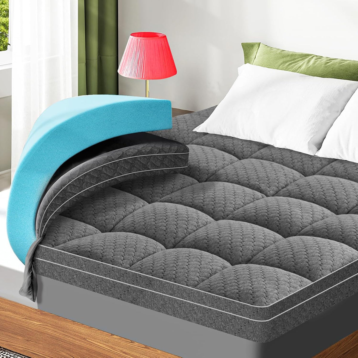 Dual Layer 3 Inch Memory Foam Mattress Topper Twin XL Size, 2 Inch Cooling Gel Memory Foam Plus 1 Inch Pillow Top Mattress Pad Cover, with 8-21 Inch Deep Pocket