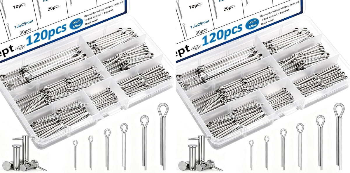 120Pcs Cotter Pins 304 Stainless Steel Cotter Pins Assortment Kit Tractor Pin Used for Hitch Pin Lock System, Trucks, Engine Repair in Towing Hitch Clips & Pins