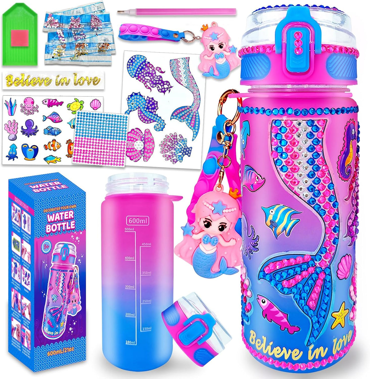 EDSPORTSHOUSE Decorate Your Own Water Bottle Kits for Girls Age 4-6-8-10,Unicorn Painting Crafts,Fun Arts and Crafts Gifts Toys for Girls Birthday Christmas(Unicorn)
